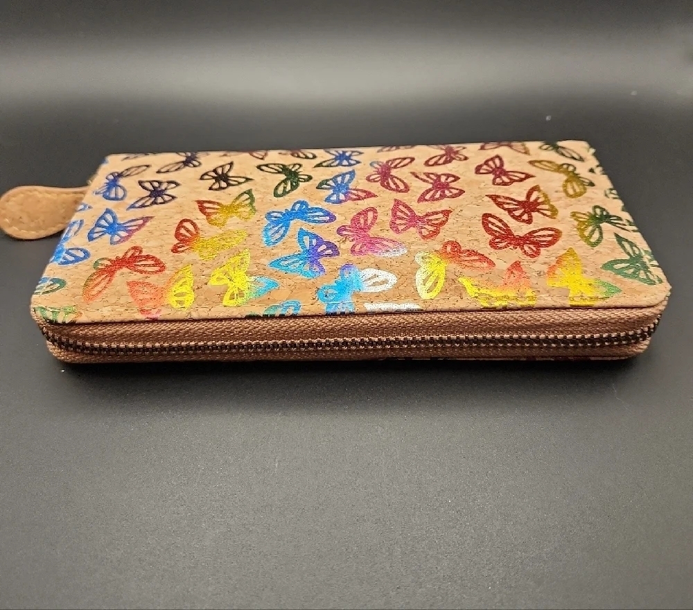 Women's Cork Wallet Butterfly Print Wristlet